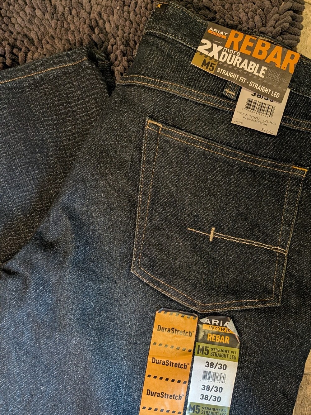 Ariat Rebar M5 Straight Leg Jeans - Dark Blue 38x30